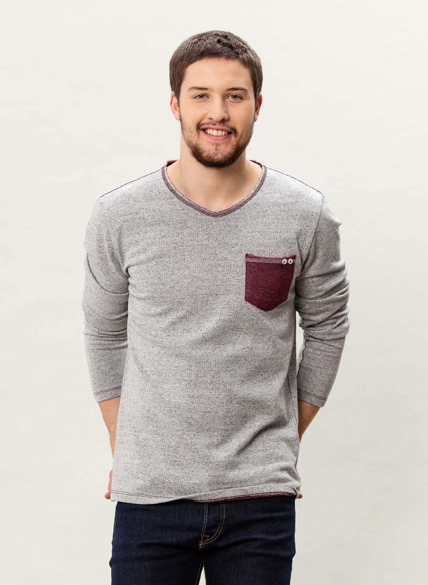 Herrenmode :: Langarmshirts :: Herren Langarm T-Shirt - burgundy/grey